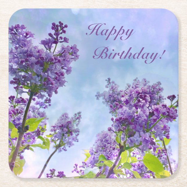 Dessous De Verre Carré Belle Lilac Joyeux Anniversaire (Devant)