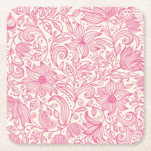 Dessous De Verre Carré Belle main rose dessinée Dessin floral