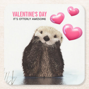 Dessous De Verre Carré Belle Otter avec Coeurs de Valentines