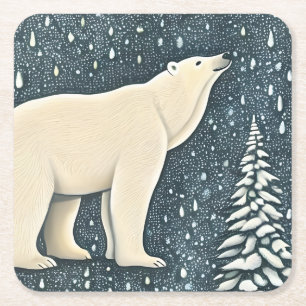 Dessous De Verre Carré Belle Ours Polaire Artique
