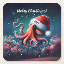 Belle pieuvre à Santa Hat