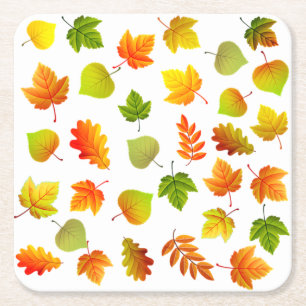 Dessous De Verre Carré Belles feuilles d'automne sur fond blanc
