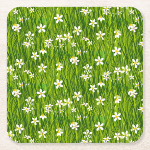 Dessous De Verre Carré Belles fleurs blanches sur feuilles vertes