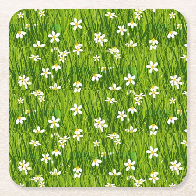 Dessous De Verre Carré Belles fleurs blanches sur Feuilles verts (Devant)