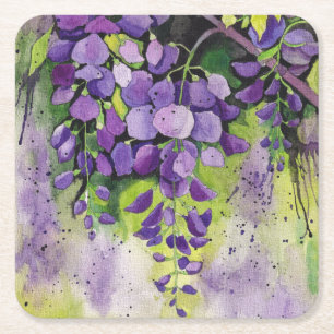 Dessous De Verre Carré Belles Fleurs De Wisteria En Aquarelle