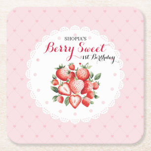 Dessous De Verre Carré Berry Sweet 1er anniversaire