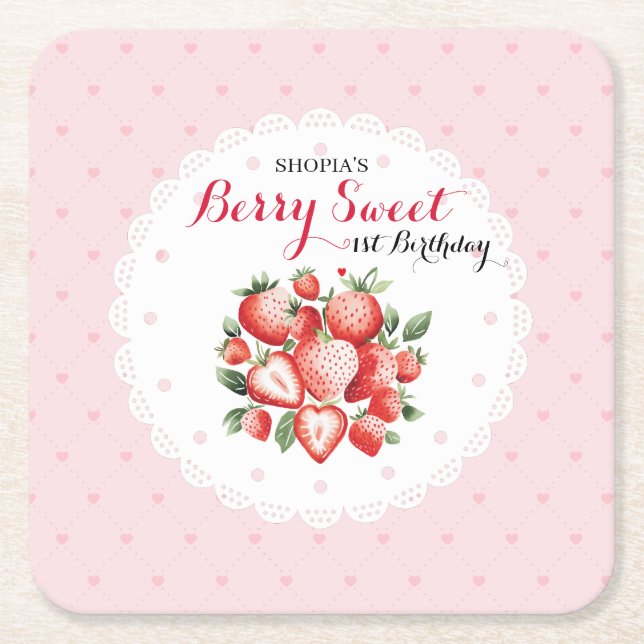 Dessous De Verre Carré Berry Sweet 1er anniversaire (Devant)