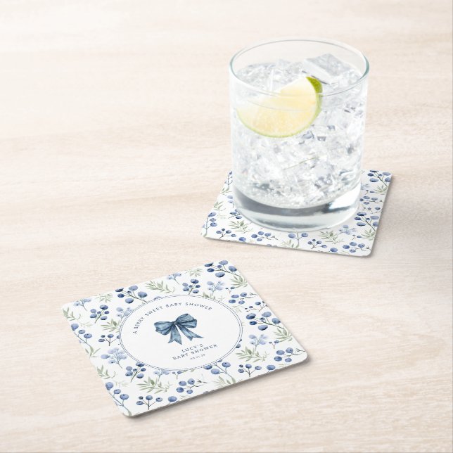 Dessous De Verre Carré Berry Sweet Baby shower Blueberry Bow (En situation)