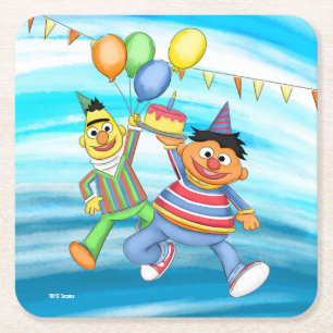 Dessous De Verre Carré Bert et Ernie Balloons d'anniversaire