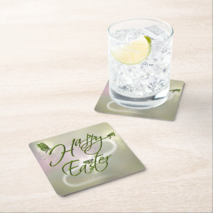 Dessous De Verre Carré Beurre De Pâques Joyeux Tons Vert Et Gris