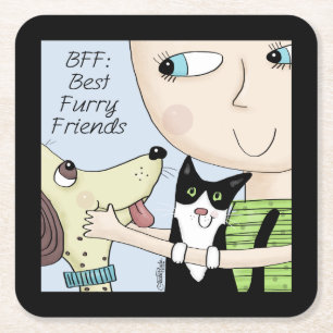Dessous De Verre Carré BFF : Meilleur ami-personne avec le chien et le ch
