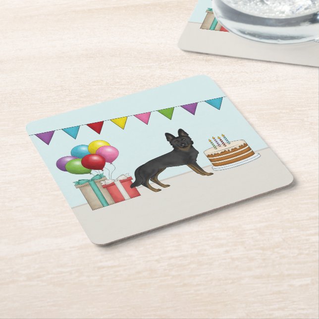 Dessous De Verre Carré Bi-noir berger allemand GSD chien coloré Anniversa (Incliné)