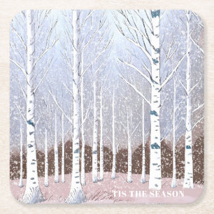 Dessous De Verre Carré Bibouleau neigeux Noël Dusty Blue ID1003