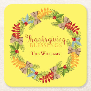 Dessous De Verre Carré Bienheureux Thanksgiving d'automne