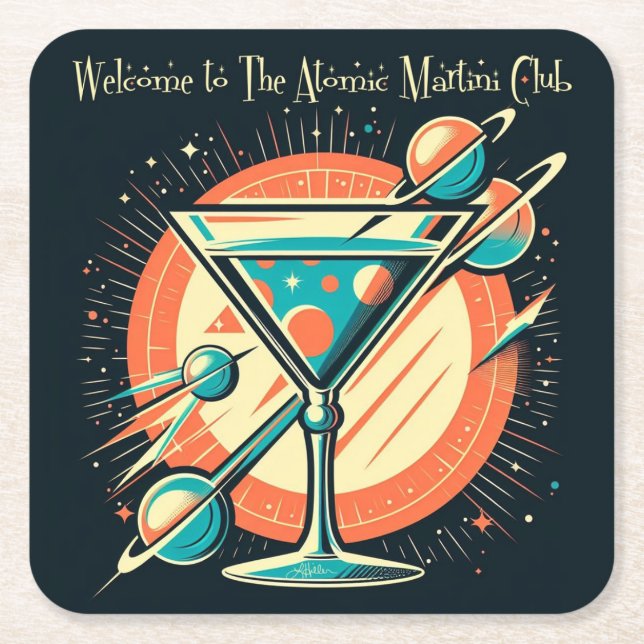 Dessous De Verre Carré Bienvenue À L'Âge Spatiale Atomic Martini Club (Devant)