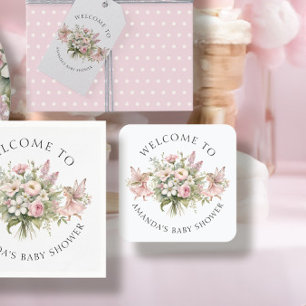 Dessous De Verre Carré Bienvenue Fée Enchantée Floral Baby Girl Douche