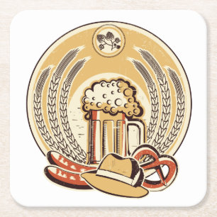 Dessous De Verre Carré Bière Oktoberfest Étiquette Vintage Graphisme