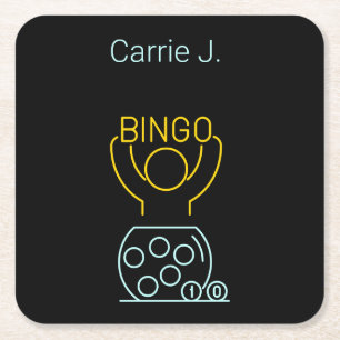 Dessous De Verre Carré Bingo Night Neon Line Art personnalisé