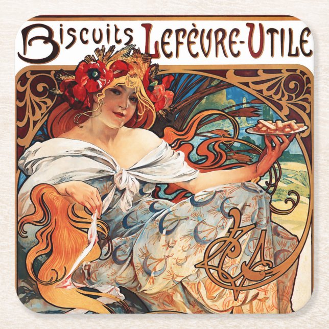 Dessous De Verre Carré Biscuit, Mucha (Devant)