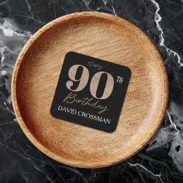 Dessous De Verre Carré Black and Gold Glitter Numeral 90th Birthday 