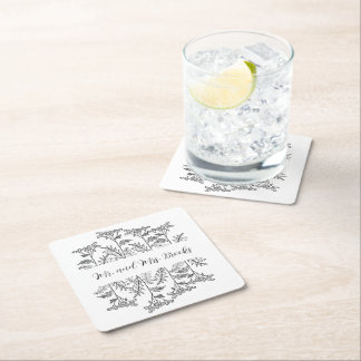 Dessous De Verre Carré Black and White Personalized Floral Paper Coaster