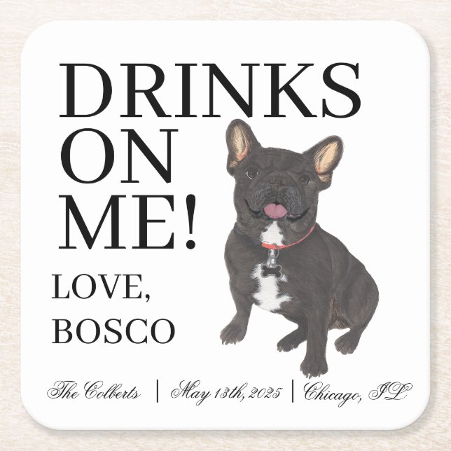 Dessous De Verre Carré Black Brindle Français Mariage français Bulldog (Devant)