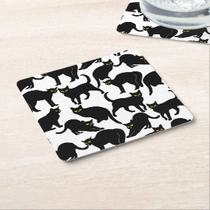 Dessous De Verre Carré Black Cats on White