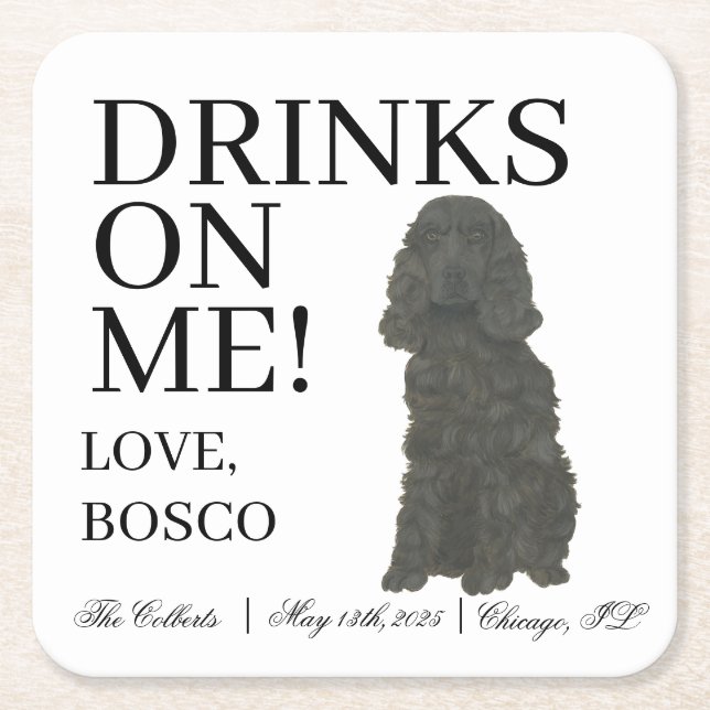 Dessous De Verre Carré Black Cocker Spaniel Chien Mariage (Devant)