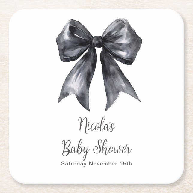 Dessous De Verre Carré Black Coquette Bow Baby Shower (Devant)