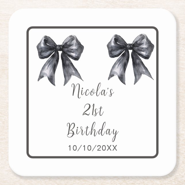 Dessous De Verre Carré Black Coquette Bow Birthday Party (Devant)