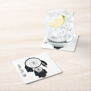 Dessous De Verre Carré Black Dreamcatcher sur Arrière - plan blanc