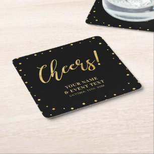 Dessous De Verre Carré Black & Gold Elegant Classique Adulte Anniversaire
