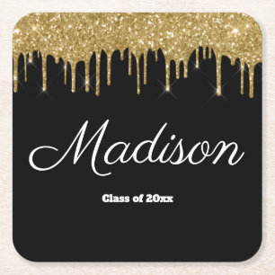 Dessous De Verre Carré Black Gold Graduation Party Classe de 2024 Papier