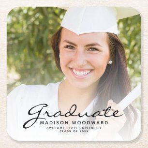 Dessous De Verre Carré Black Script Photo Graduation Party