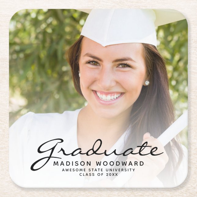 Dessous De Verre Carré Black Script Photo Graduation Party (Devant)