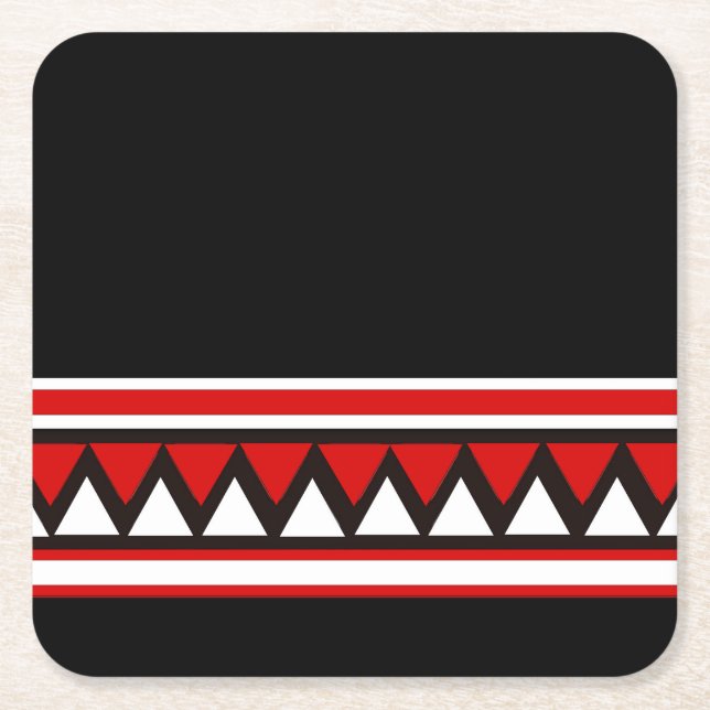 Dessous De Verre Carré Black, White and Red Tribal Triangles (Devant)
