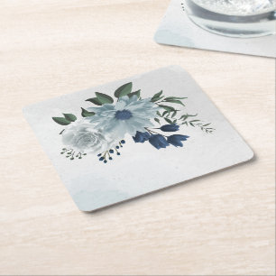 Dessous De Verre Carré blanc & bleu mariage fleuri