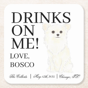 Dessous De Verre Carré Blanc Long Haired Chihuahua Mariage