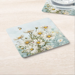 Dessous De Verre Carré Blancs et Ladybugs Printemps