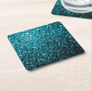 Dessous De Verre Carré Bleu aqua brillant faux paillettes scintille