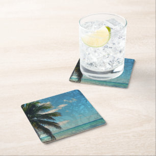 Dessous De Verre Carré Bleu caraïbe