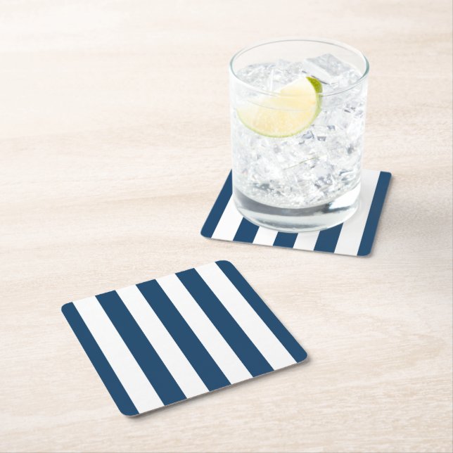 Dessous De Verre Carré Bleu de marine, Blancs, Motif rayé (En situation)