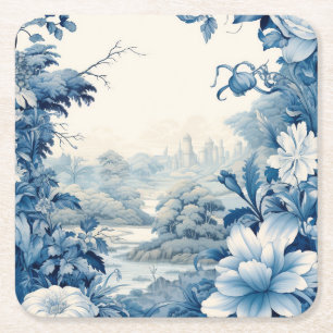 Dessous De Verre Carré Bleu de toile à fleurs
