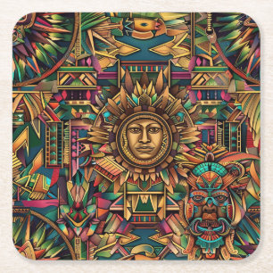 Dessous De Verre Carré Bleu Enigmatique "Aztec Dream" Drink Coasters