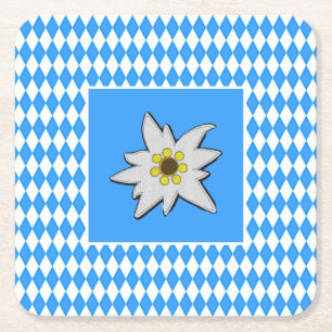 Dessous De Verre Carré Bleu et blanc avec Edelweiss Oktoberfest 