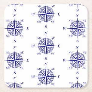 Dessous De Verre Carré Bleu et blanc Compas nautique