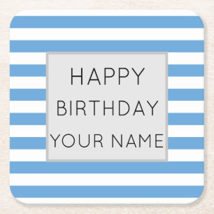 Dessous De Verre Carré Bleu Et Blanc Joyeux Anniversaire