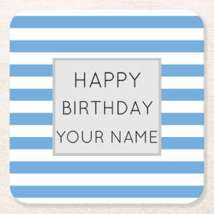 Dessous De Verre Carré Bleu Et Blanc Joyeux Anniversaire
