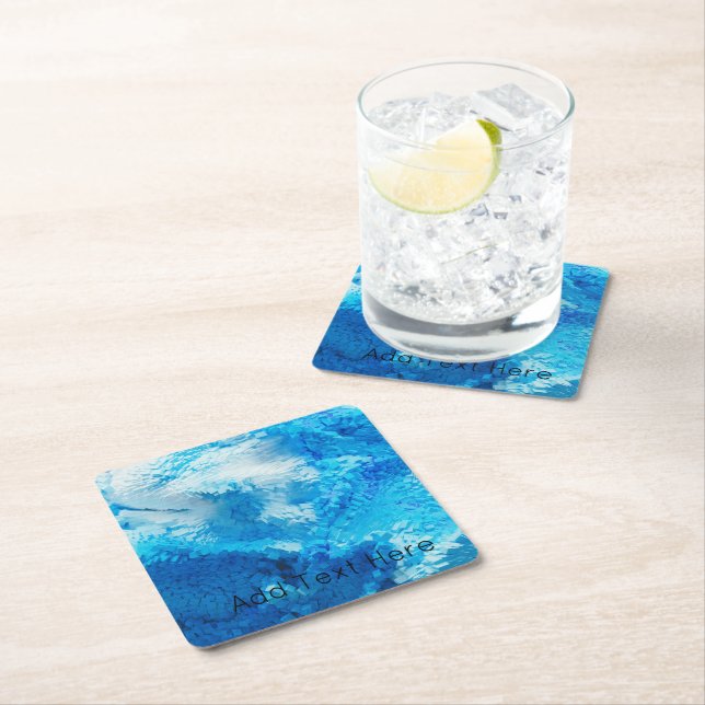 Dessous De Verre Carré Bleu et blanc Mélange d'art Abstrait (En situation)