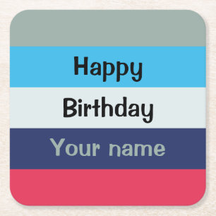 Dessous De Verre Carré Bleu Et Bourgogne Joyeux Anniversaire